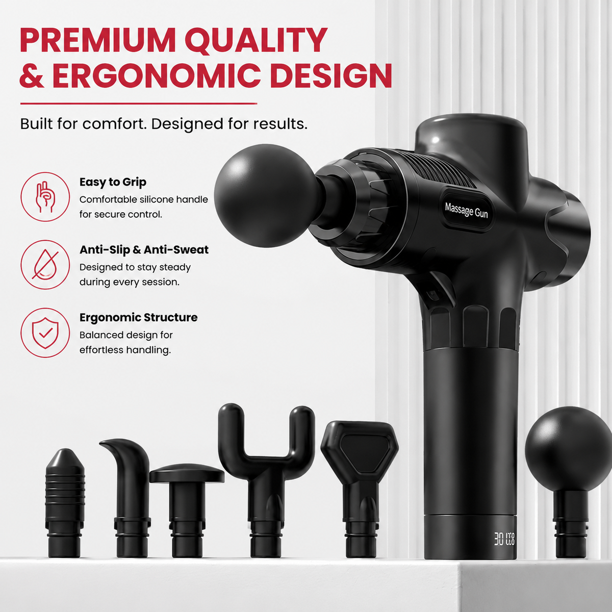Premium 30-Level Massage Gun Deep Tissue Muscle Massager Body Neck Electric Percussion Therapy Device Noise Reduction Portable Recovery Tool