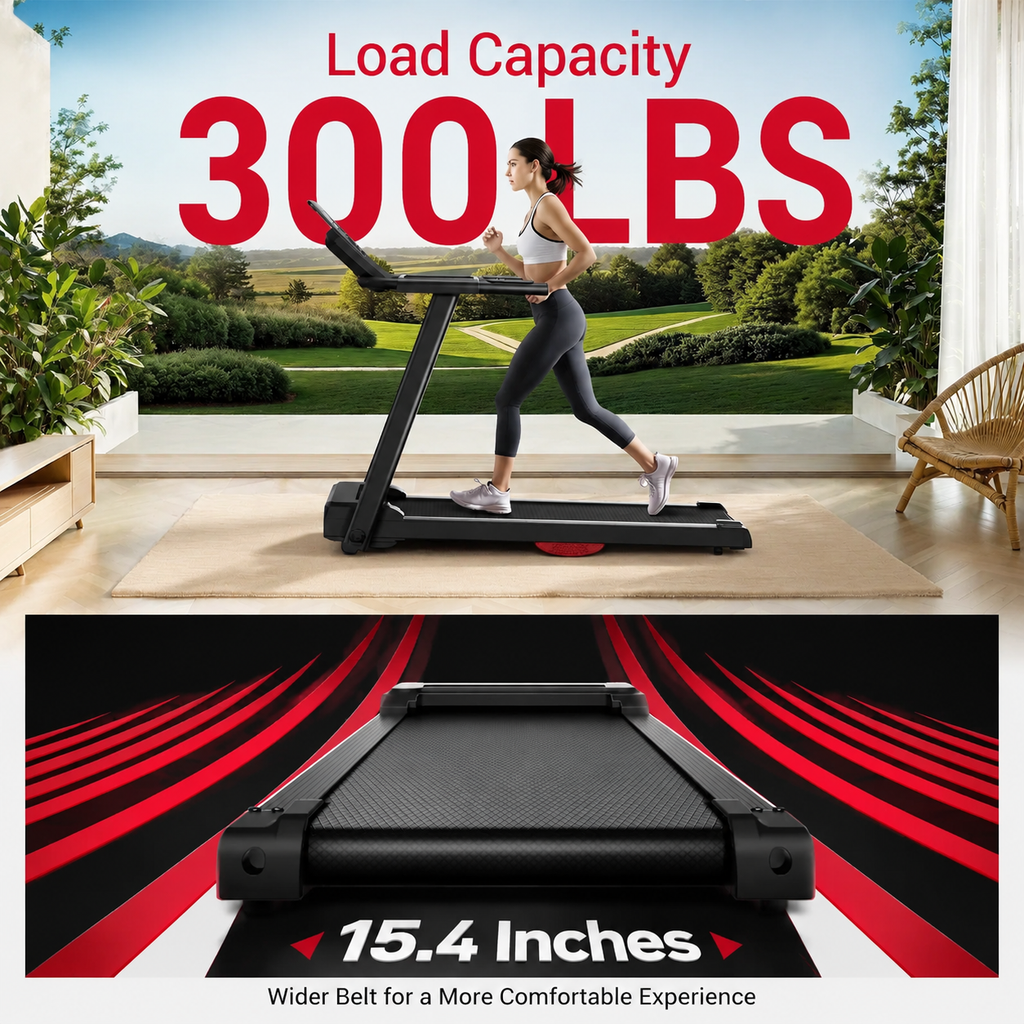 Premium 3.0HP Brushless Foldable Treadmill 300 lb Capacity Home Running Machine with Dual Shock Absorption Heart Rate Monitor Bluetooth LED Console