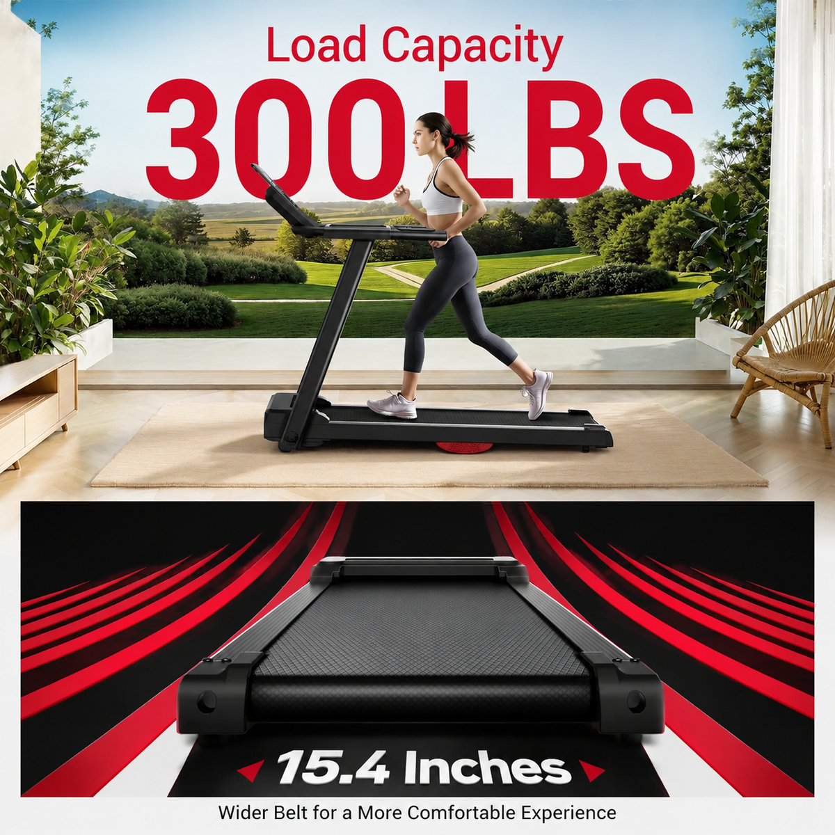 Premium 3.0HP Brushless Foldable Treadmill 300 lb Capacity Home Running Machine with Dual Shock Absorption Heart Rate Monitor Bluetooth LED Console