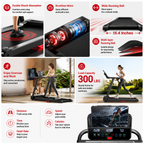 Premium 3.0HP Brushless Foldable Treadmill 300 lb Capacity Home Running Machine with Dual Shock Absorption Heart Rate Monitor Bluetooth LED Console