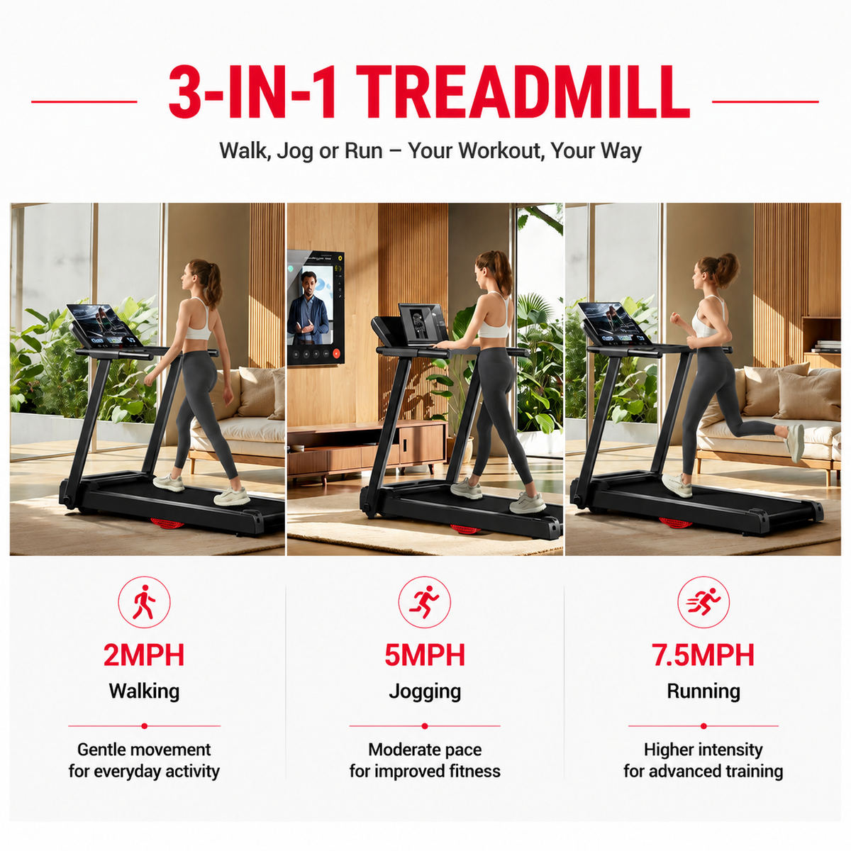 Premium 3.0HP Brushless Foldable Treadmill 300 lb Capacity Home Running Machine with Dual Shock Absorption Heart Rate Monitor Bluetooth LED Console