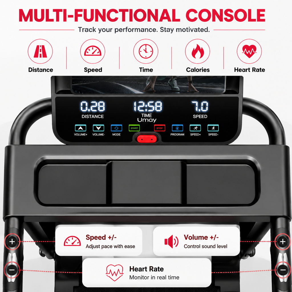Premium 3.0HP Brushless Foldable Treadmill 300 lb Capacity Home Running Machine with Dual Shock Absorption Heart Rate Monitor Bluetooth LED Console