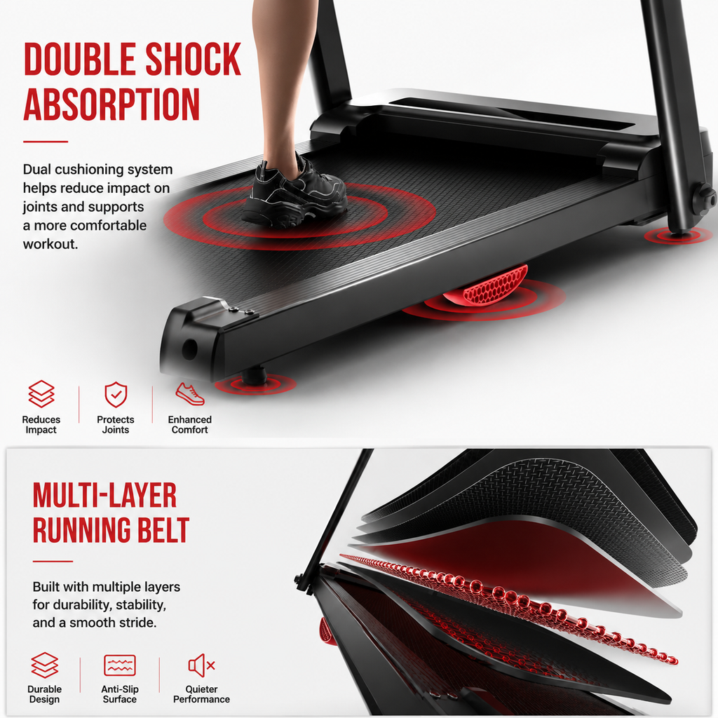 Premium 3.0HP Brushless Foldable Treadmill 300 lb Capacity Home Running Machine with Dual Shock Absorption Heart Rate Monitor Bluetooth LED Console