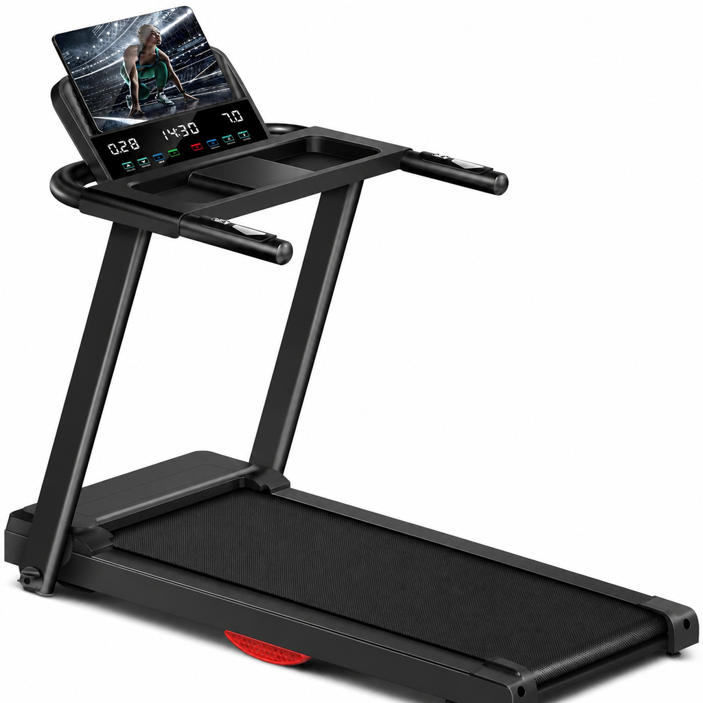 Premium 3.0HP Brushless Foldable Treadmill 300 lb Capacity Home Running Machine with Dual Shock Absorption Heart Rate Monitor Bluetooth LED Console