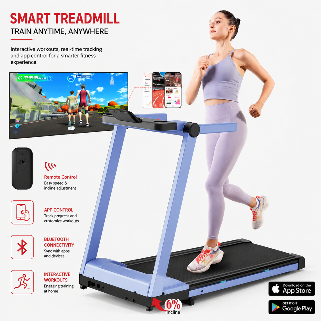Premium 3.5HP Foldable Incline Treadmill 10MPH Smart App Walking Pad 350 lb Capacity 6% Incline Touch Screen Bluetooth Home Running Machine