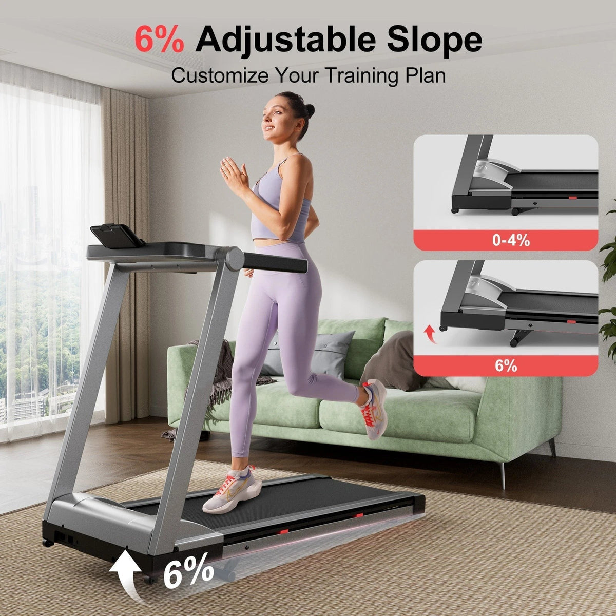 Premium 3.5HP Foldable Incline Treadmill 10MPH Smart App Walking Pad 350 lb Capacity 6% Incline Touch Screen Bluetooth Home Running Machine