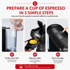 Premium 4-in-1 Capsule Coffee Machine 19 Bar Espresso Maker Compatible with Nespresso Dolce Gusto K-Cup Ground Coffee Hot Cold Brew Compact Coffee Machine