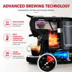 Premium 4-in-1 Capsule Coffee Machine 19 Bar Espresso Maker Compatible with Nespresso Dolce Gusto K-Cup Ground Coffee Hot Cold Brew Compact Coffee Machine