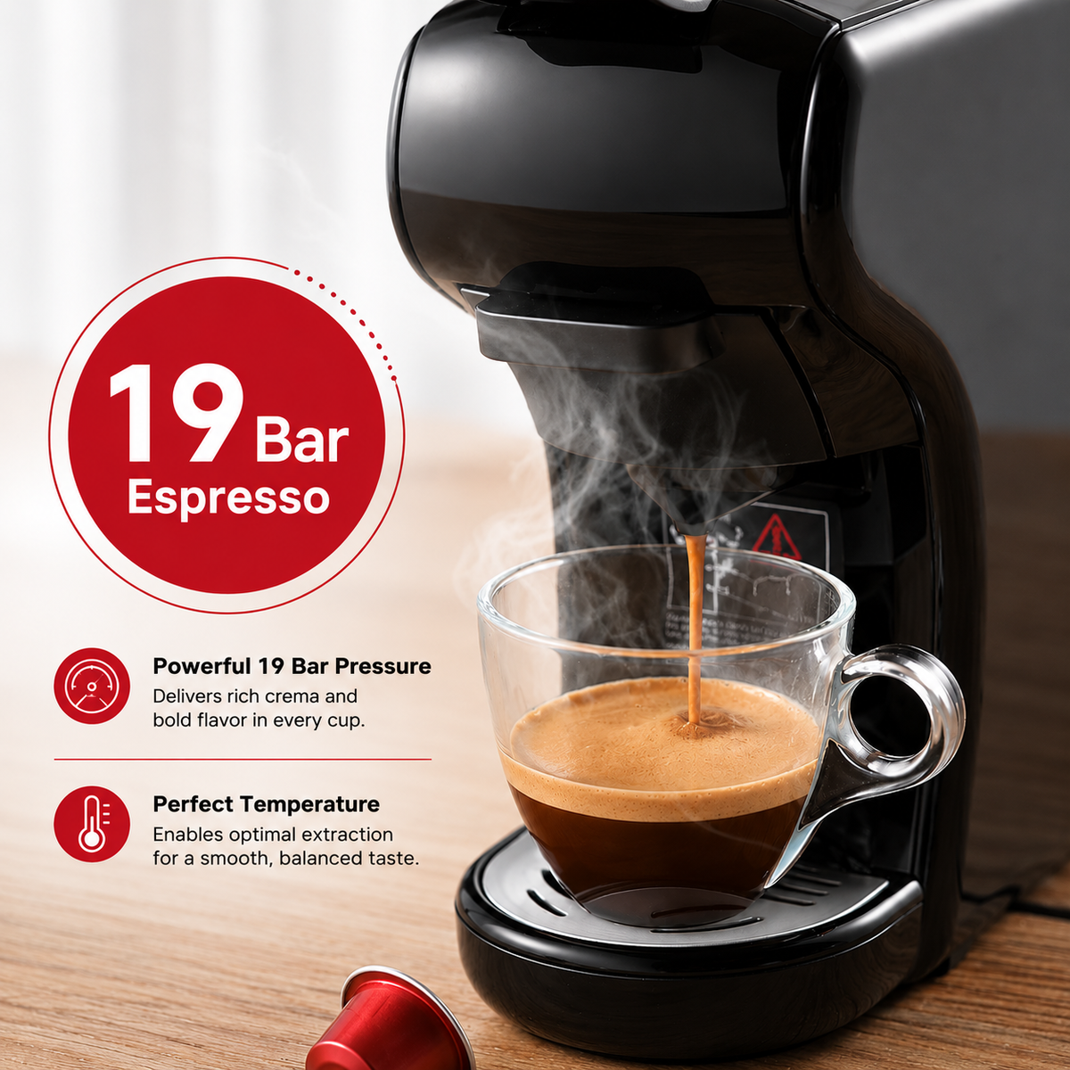 Premium 4-in-1 Capsule Coffee Machine 19 Bar Espresso Maker Compatible with Nespresso Dolce Gusto K-Cup Ground Coffee Hot Cold Brew Compact Coffee Machine