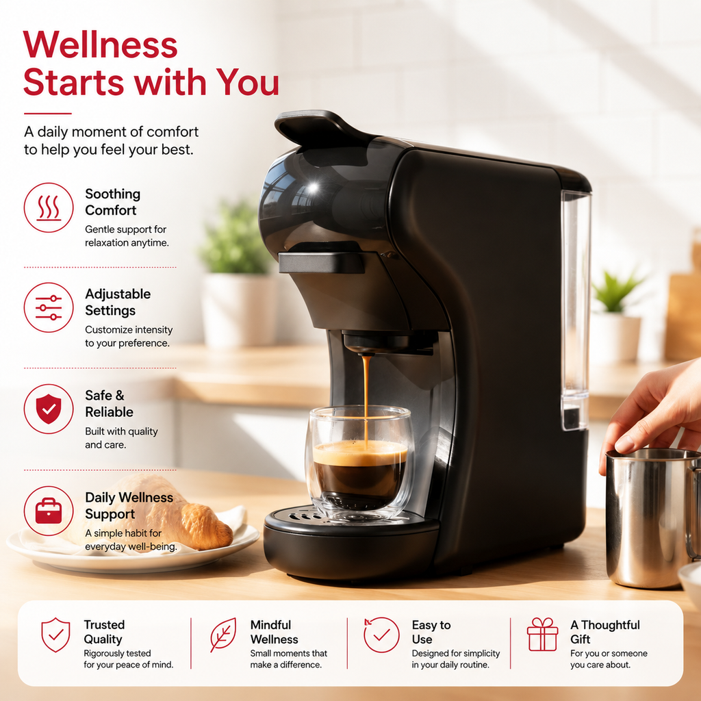 Premium 4-in-1 Capsule Coffee Machine 19 Bar Espresso Maker Compatible with Nespresso Dolce Gusto K-Cup Ground Coffee Hot Cold Brew Compact Coffee Machine