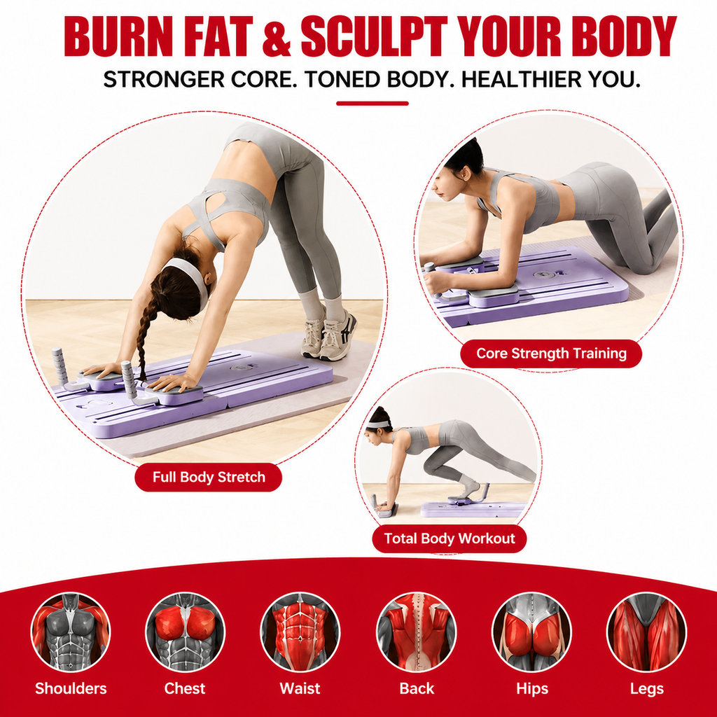 Premium 4 in 1 Foldable Fitness Board Home Gym Pilates Step for Abdominal Chest Core Training Push Up Board Compact Multi Functional Exercise Platform X