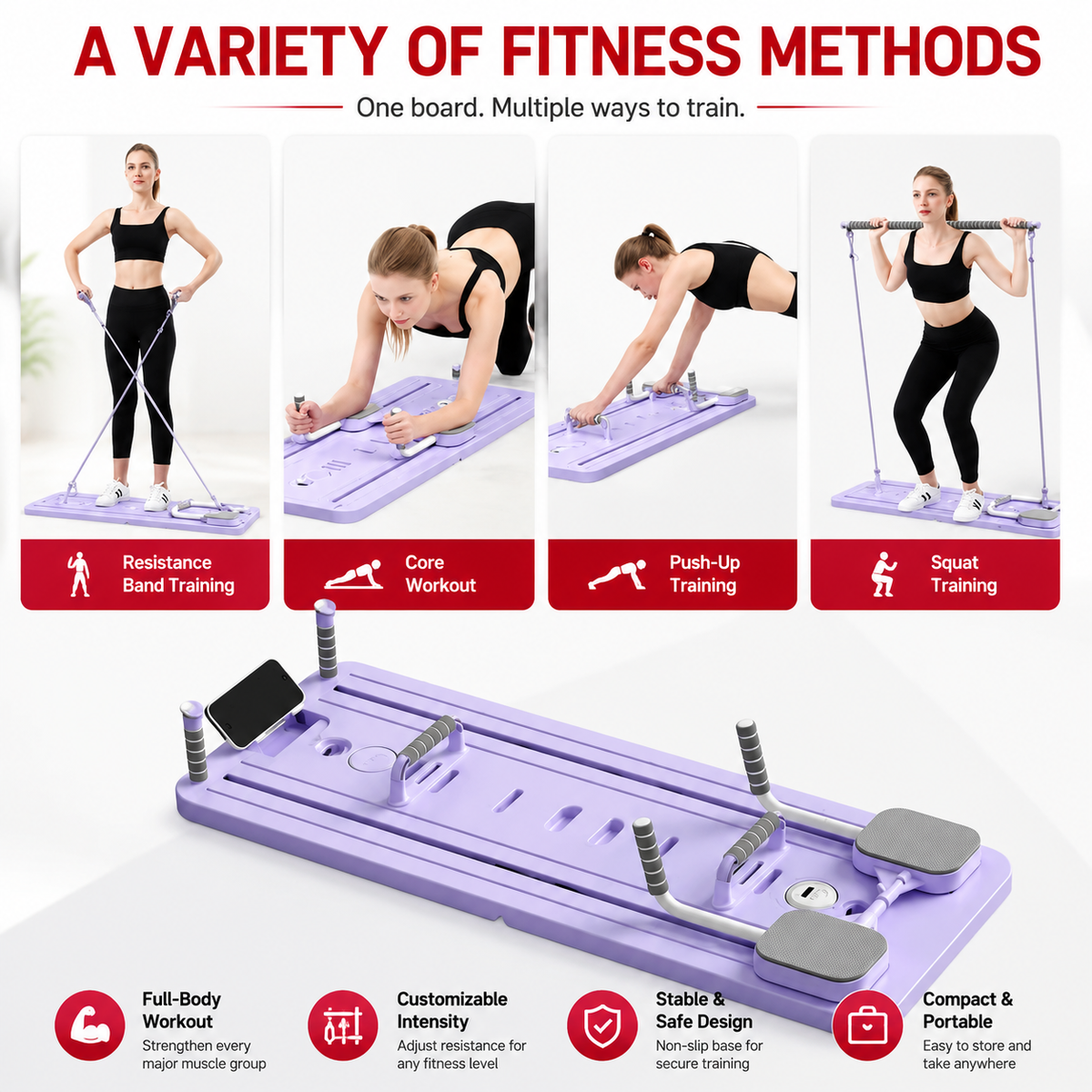 Premium 4 in 1 Foldable Fitness Board Home Gym Pilates Step for Abdominal Chest Core Training Push Up Board Compact Multi Functional Exercise Platform X