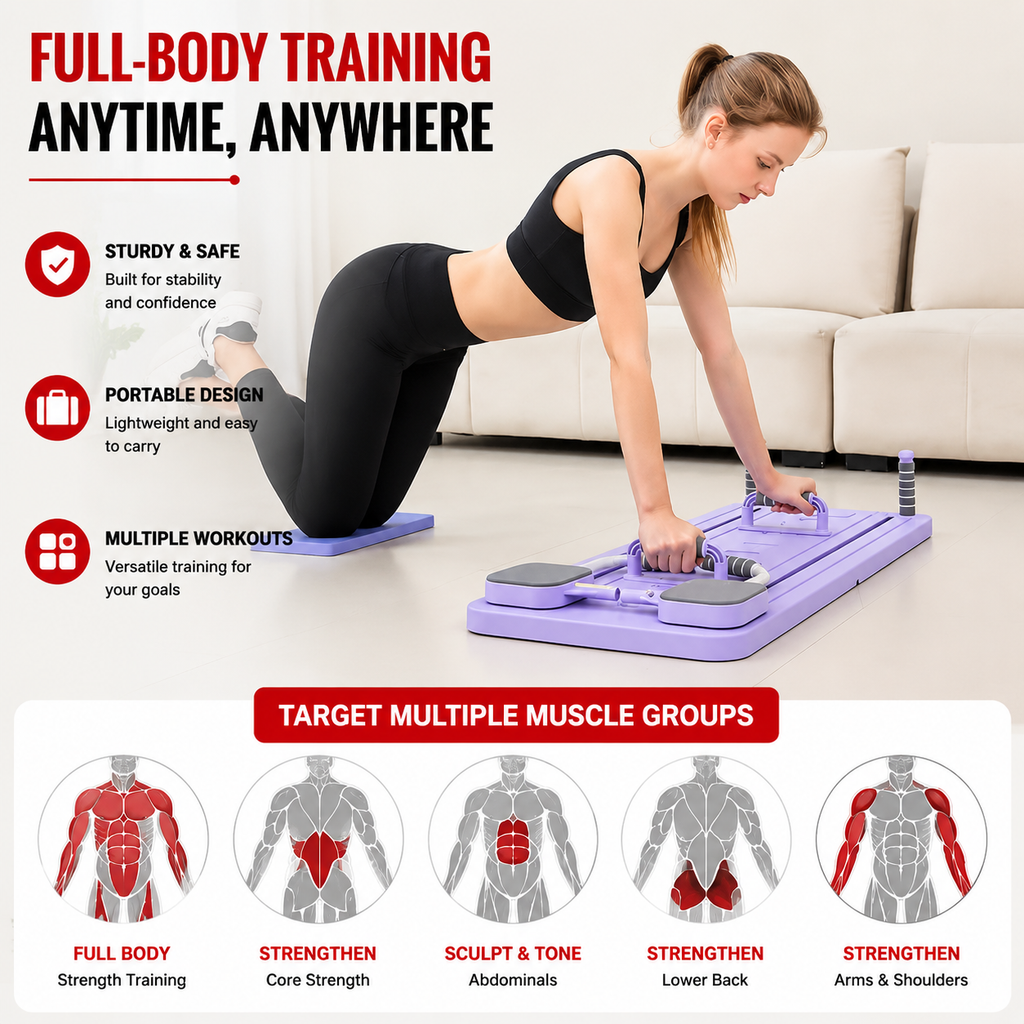 Premium 4 in 1 Foldable Fitness Board Home Gym Pilates Step for Abdominal Chest Core Training Push Up Board Compact Multi Functional Exercise Platform X