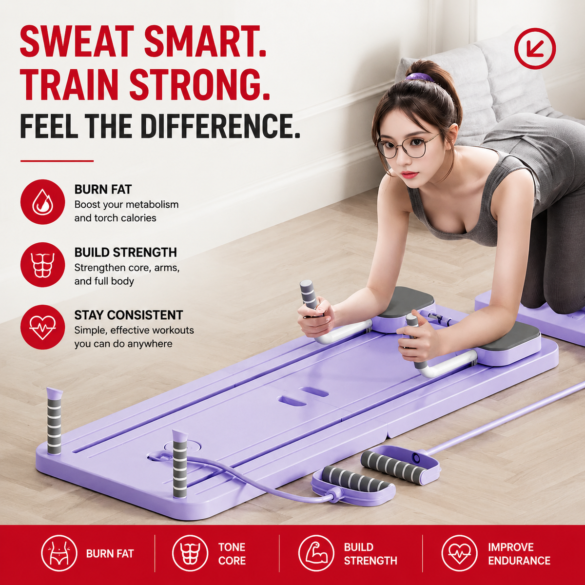 Premium 4 in 1 Foldable Fitness Board Home Gym Pilates Step for Abdominal Chest Core Training Push Up Board Compact Multi Functional Exercise Platform X