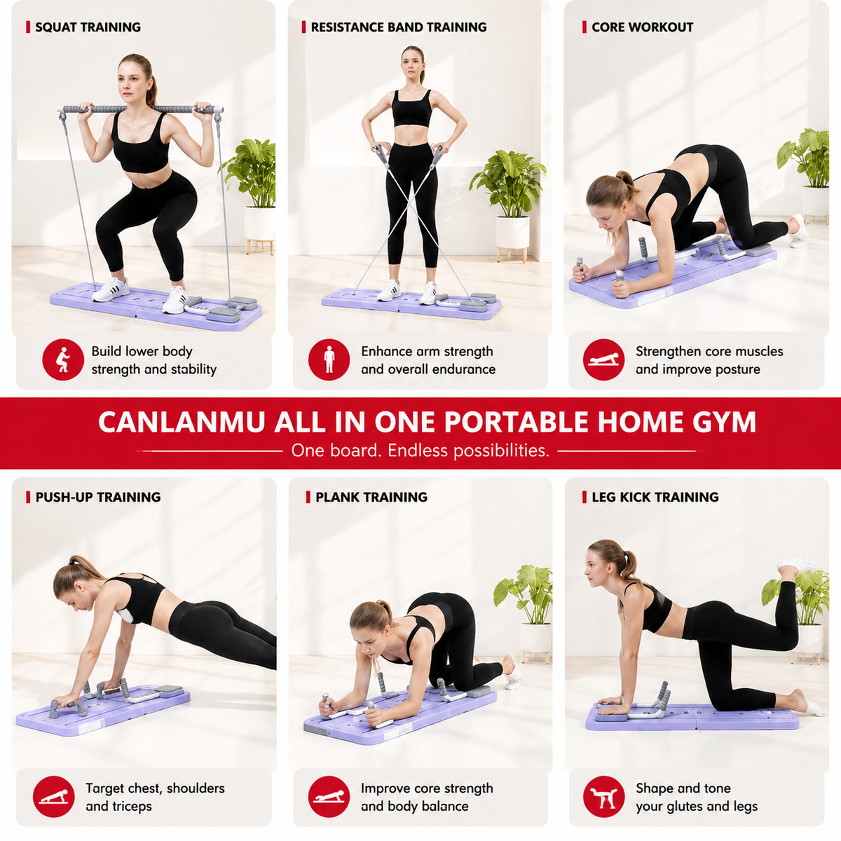 Premium 4 in 1 Foldable Fitness Board Home Gym Pilates Step for Abdominal Chest Core Training Push Up Board Compact Multi Functional Exercise Platform X