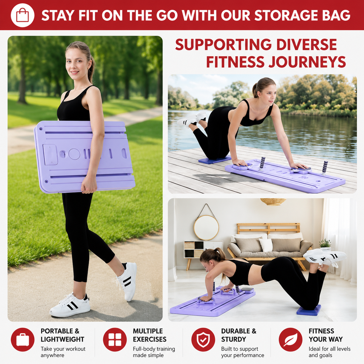 Premium 4 in 1 Foldable Fitness Board Home Gym Pilates Step for Abdominal Chest Core Training Push Up Board Compact Multi Functional Exercise Platform X