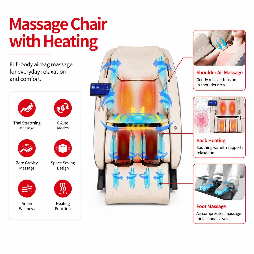 Premium 4D Massage Chair SL-Track Full Body Shiatsu Recliner Zero Gravity Electric Massage Chair Yoga Stretching Foot Roller Heat Bluetooth Home Relaxation Chair