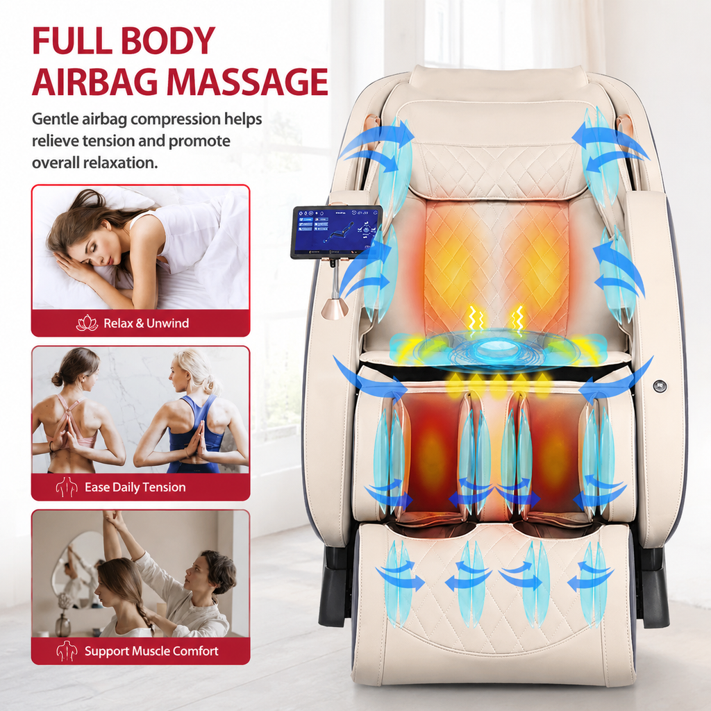 Premium 4D Massage Chair SL-Track Full Body Shiatsu Recliner Zero Gravity Electric Massage Chair Yoga Stretching Foot Roller Heat Bluetooth Home Relaxation Chair