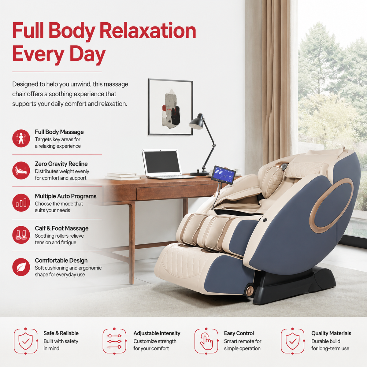 Premium 4D Massage Chair SL-Track Full Body Shiatsu Recliner Zero Gravity Electric Massage Chair Yoga Stretching Foot Roller Heat Bluetooth Home Relaxation Chair