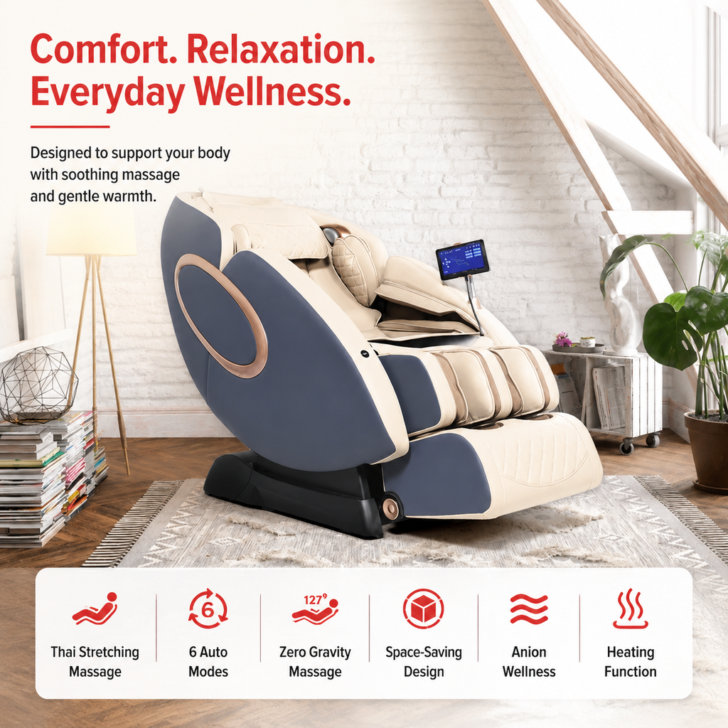 Premium 4D Massage Chair SL-Track Full Body Shiatsu Recliner Zero Gravity Electric Massage Chair Yoga Stretching Foot Roller Heat Bluetooth Home Relaxation Chair