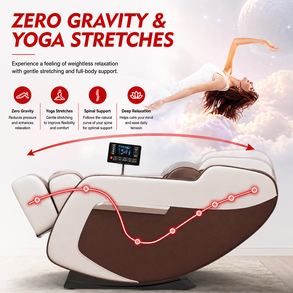 Premium 4D Zero Gravity Massage Chair Full Body Shiatsu Recliner Heating Airbag Compression Bluetooth Music Home Relaxation Ergonomic Comfort Furniture Use