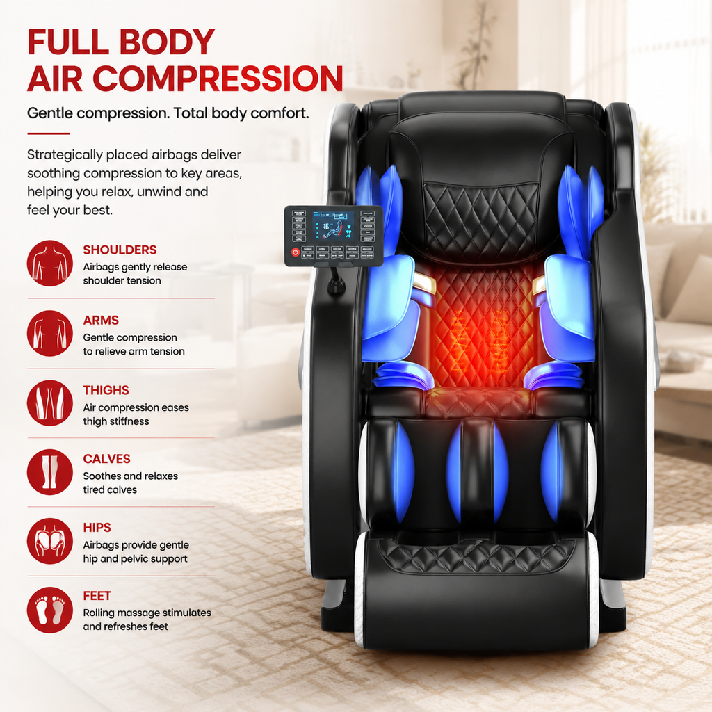 Premium 4D Zero Gravity Massage Chair Full Body Shiatsu Recliner Heating Airbag Compression Bluetooth Music Home Relaxation Ergonomic Comfort Furniture Use