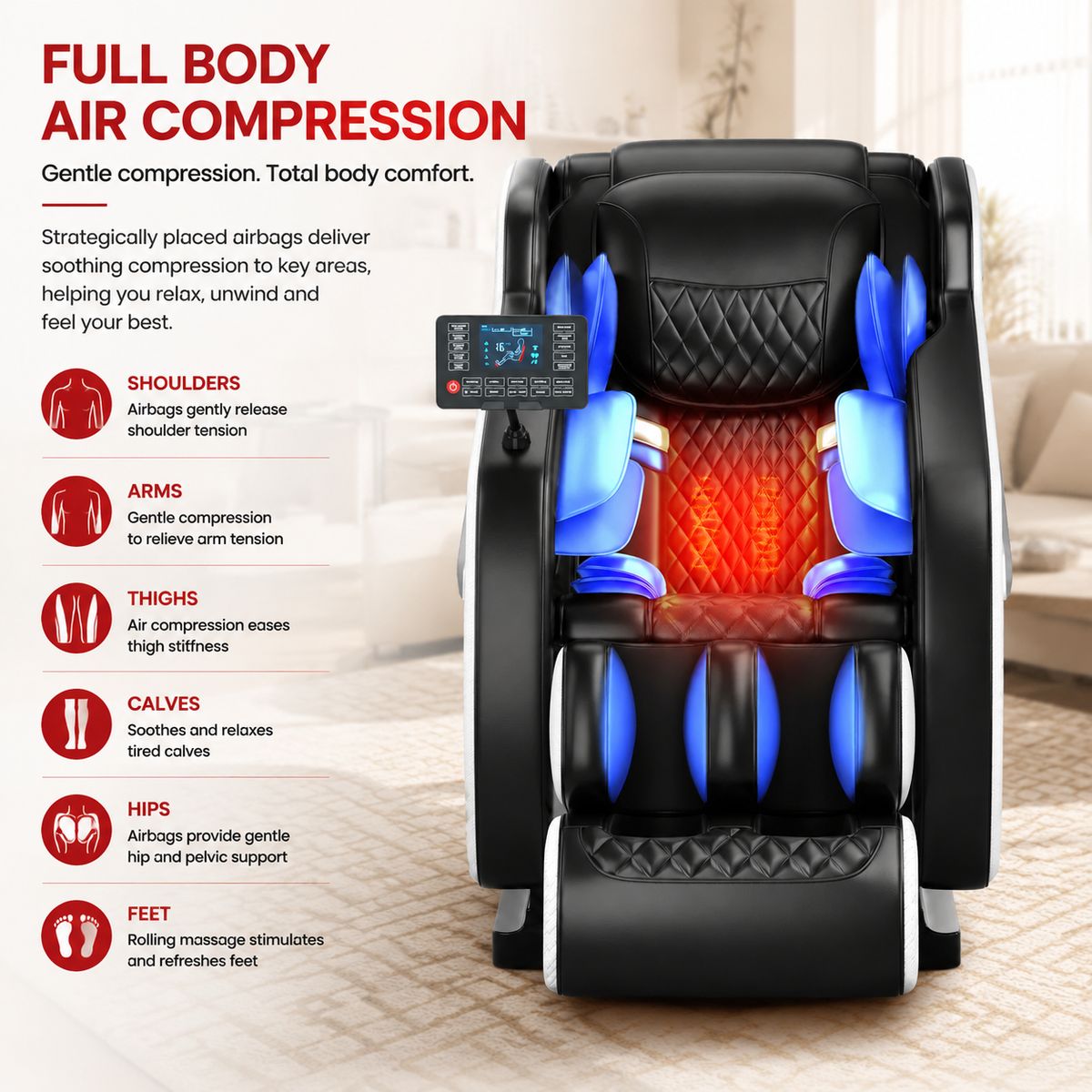 Premium 4D Zero Gravity Massage Chair Full Body Shiatsu Recliner Heating Airbag Compression Bluetooth Music Home Relaxation Ergonomic Comfort Furniture Use