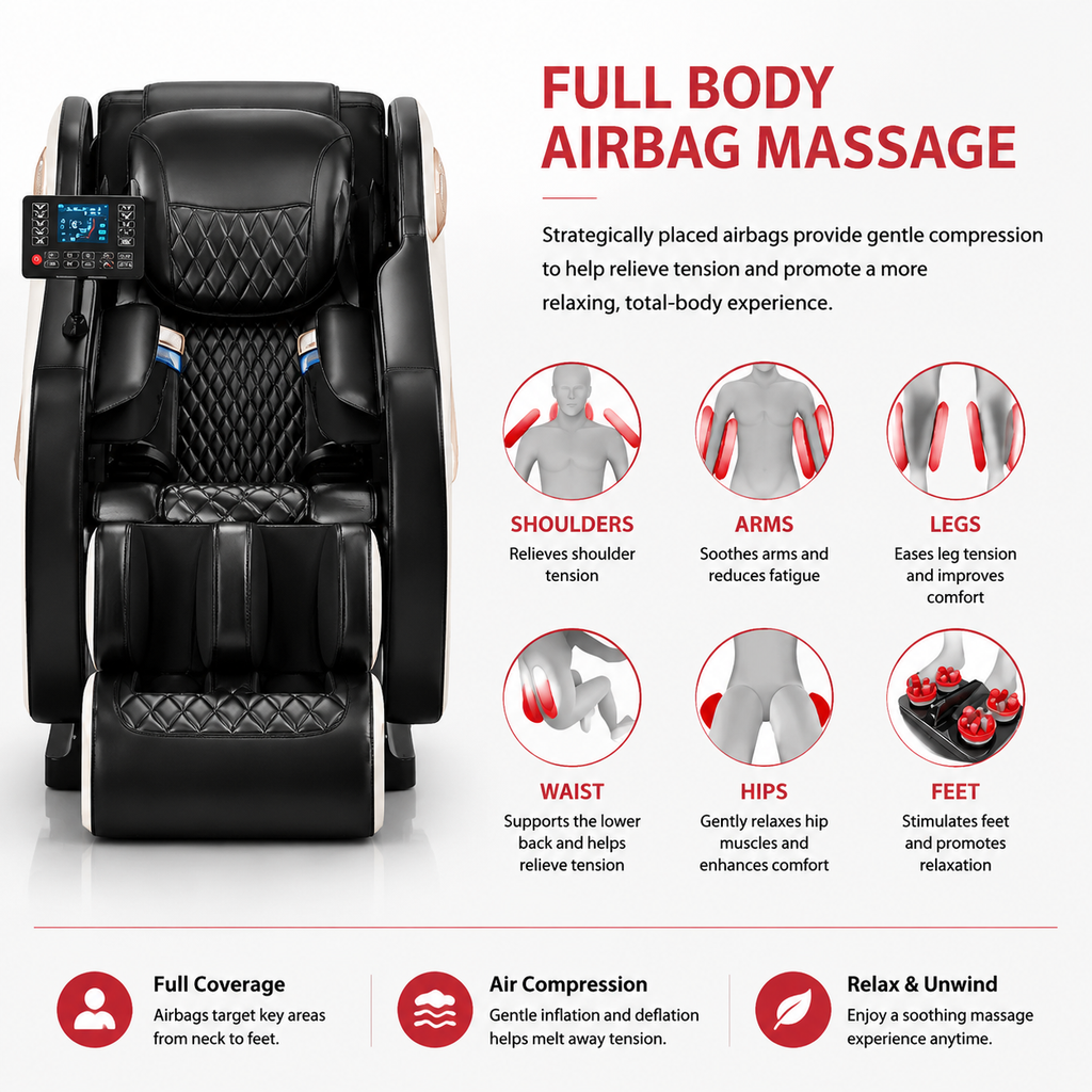 Premium 4D Zero Gravity Massage Chair Full Body Shiatsu Recliner Heating Airbag Compression Bluetooth Music Home Relaxation Ergonomic Comfort Furniture Use