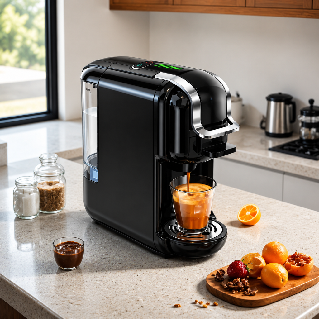 Premium 5-in-1 Capsule Coffee Machine 20 Bar Espresso Maker Compatible with Nespresso K-Cup Dolce Gusto ESE Pods Ground Coffee Hot Cold Brew Coffee Machine