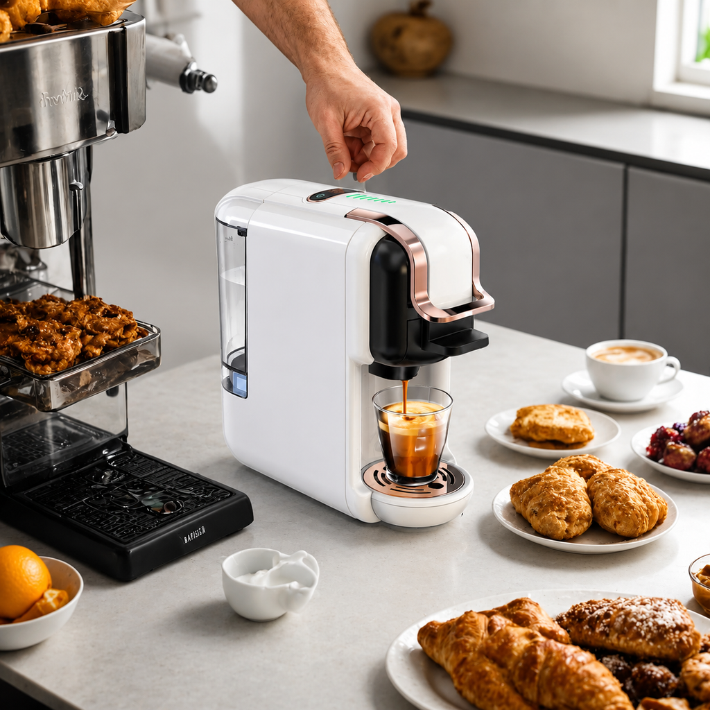 Premium 5-in-1 Capsule Coffee Machine 20 Bar Espresso Maker Compatible with Nespresso K-Cup Dolce Gusto ESE Pods Ground Coffee Hot Cold Brew Coffee Machine