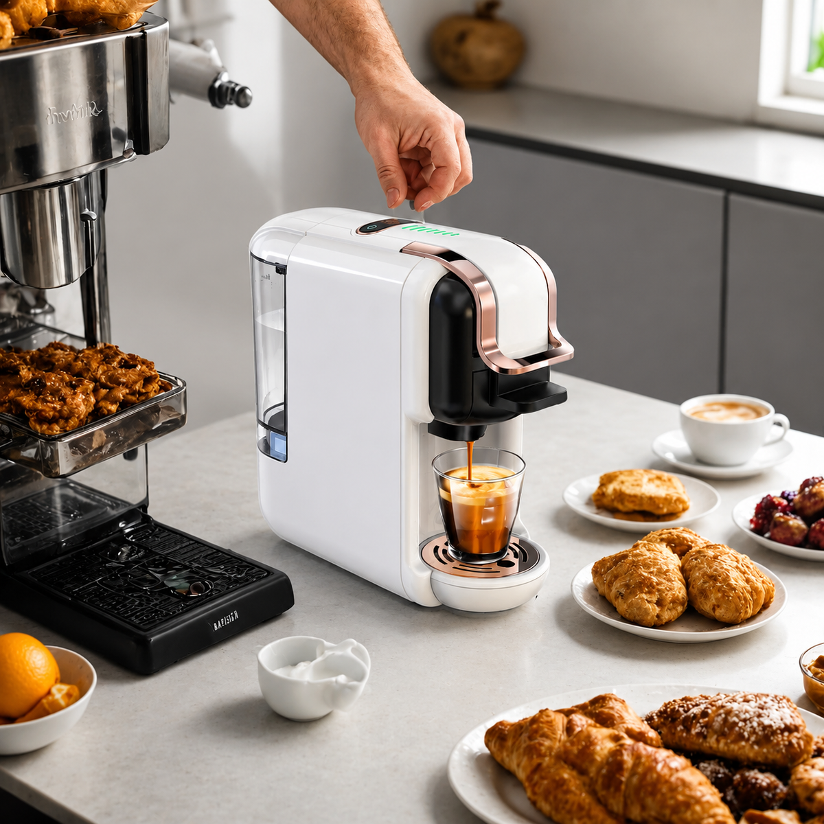 Premium 5-in-1 Capsule Coffee Machine 20 Bar Espresso Maker Compatible with Nespresso K-Cup Dolce Gusto ESE Pods Ground Coffee Hot Cold Brew Coffee Machine
