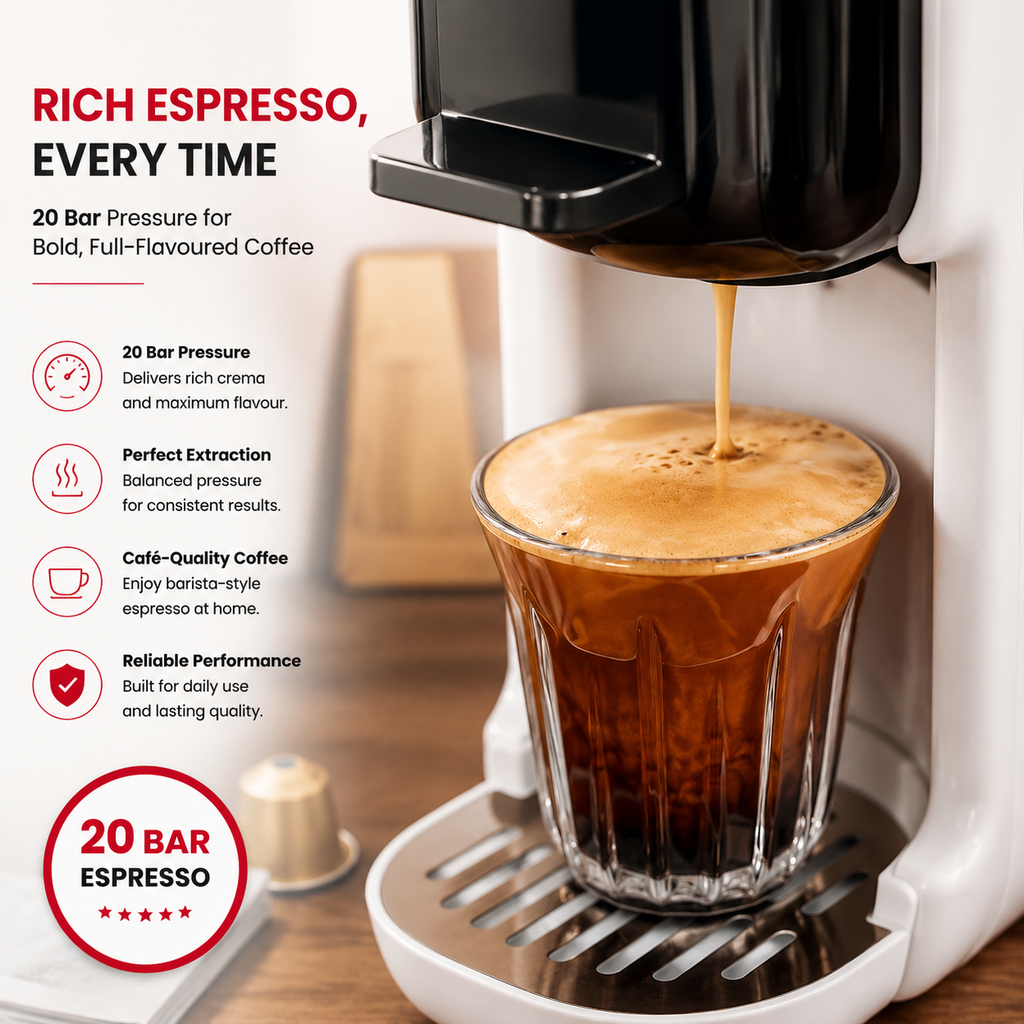 Premium 5-in-1 Capsule Coffee Machine 20 Bar Espresso Maker Compatible with Nespresso K-Cup Dolce Gusto ESE Pods Ground Coffee Hot Cold Brew Coffee Machine