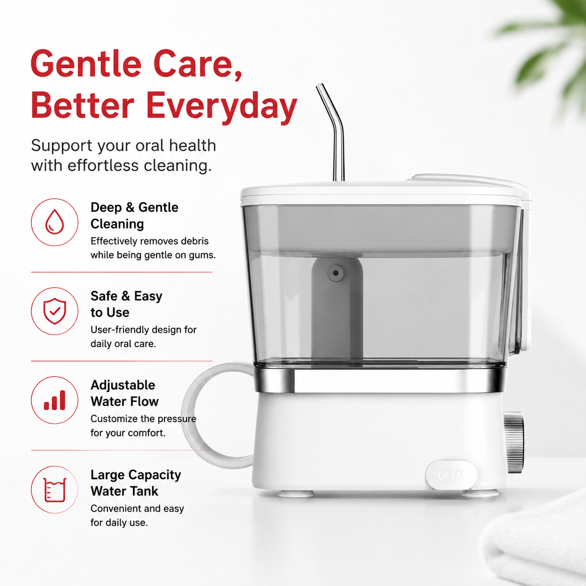 Premium 600ML Oral Irrigator Electric Water Flosser 10 Modes IPX7 Waterproof Rechargeable Dental Cleaner 4 Tips Adjustable Pressure Oral Care