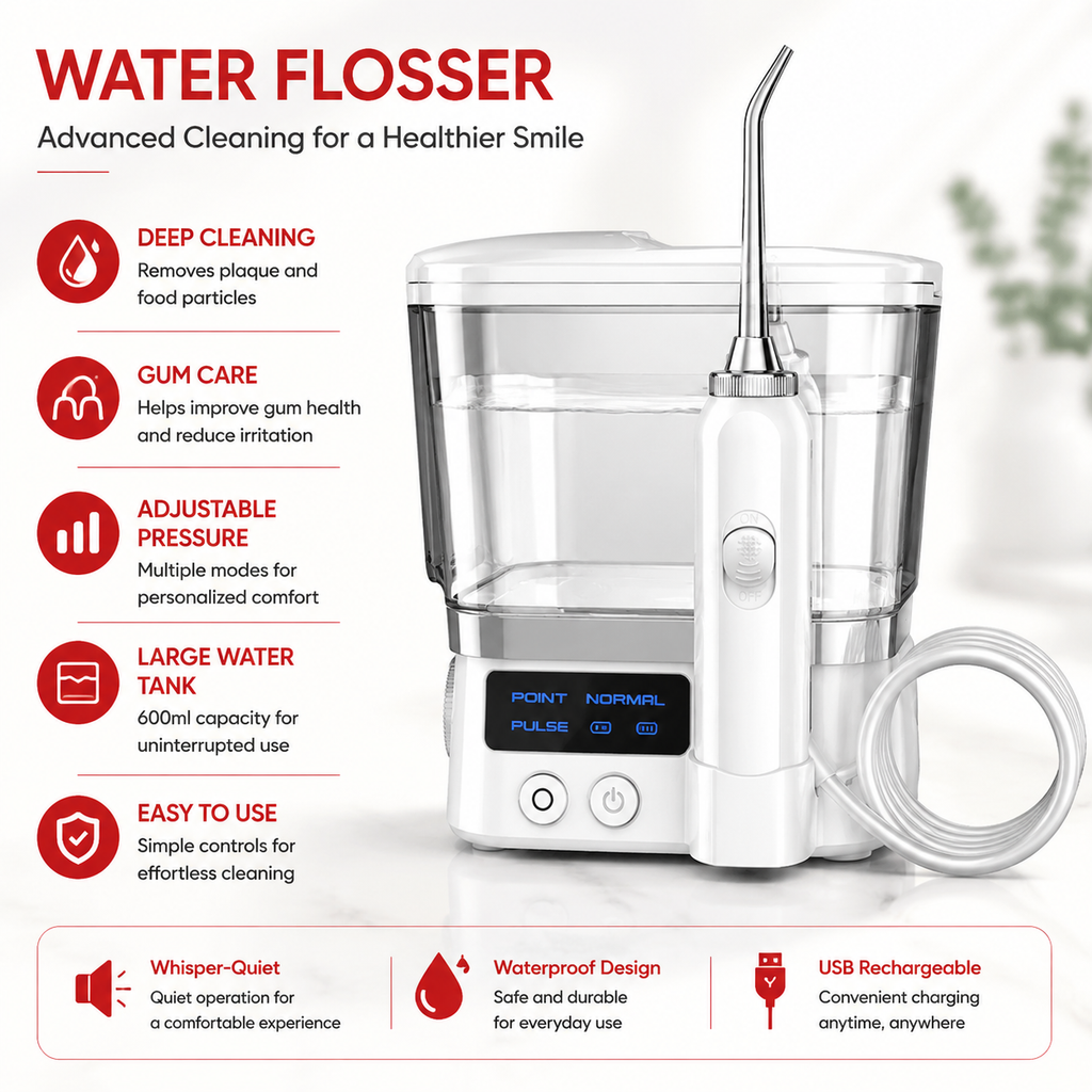 Premium 600ML Oral Irrigator Electric Water Flosser 10 Modes IPX7 Waterproof Rechargeable Dental Cleaner 4 Tips Adjustable Pressure Oral Care