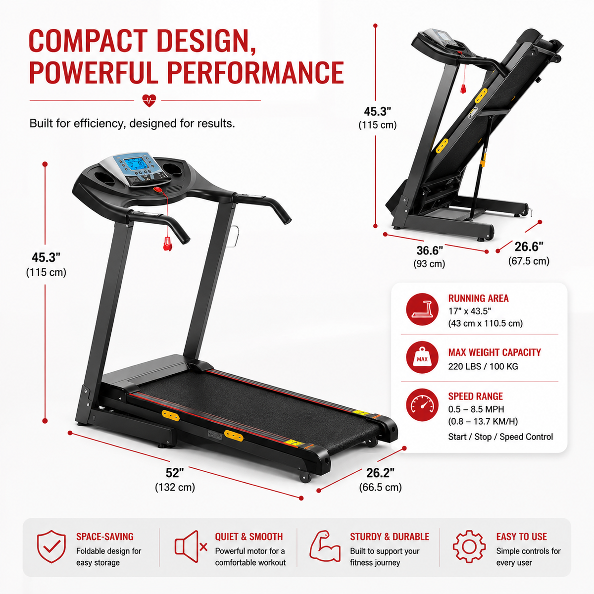 Premium Auto Incline Folding Treadmill 2.5HP Electric Running Machine 12% Incline 15 Programs Home Cardio Folding Treadmill Walking Jogging Fitness