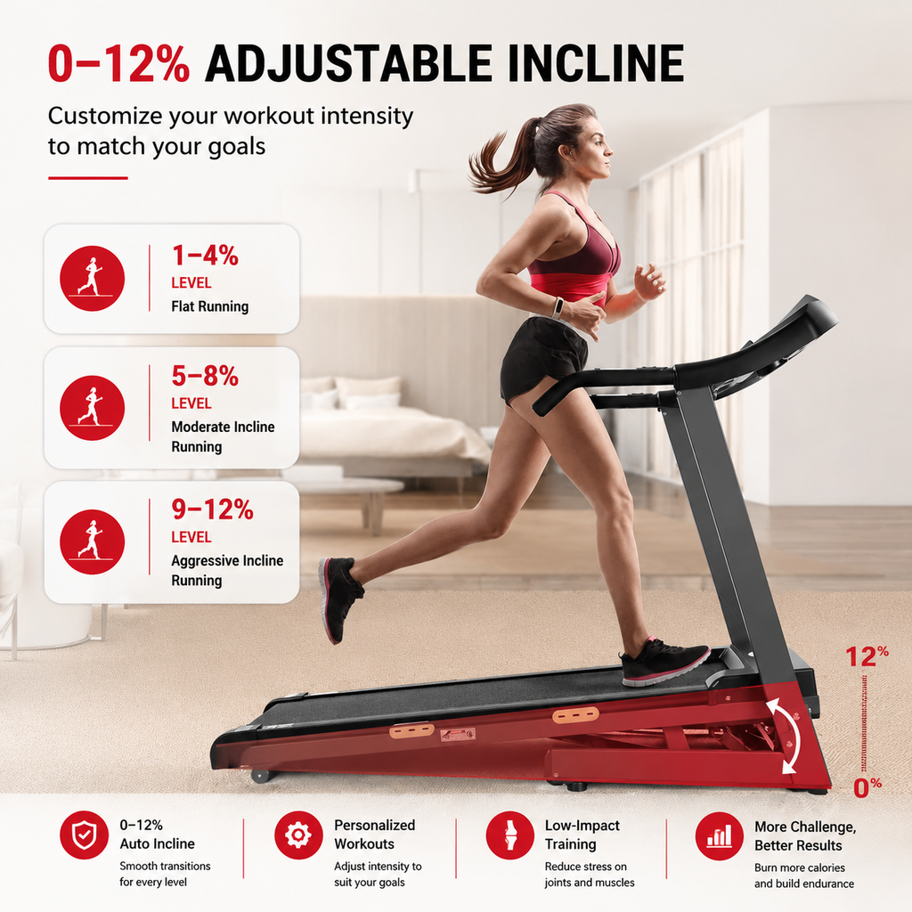 Premium Auto Incline Folding Treadmill 2.5HP Electric Running Machine 12% Incline 15 Programs Home Cardio Folding Treadmill Walking Jogging Fitness