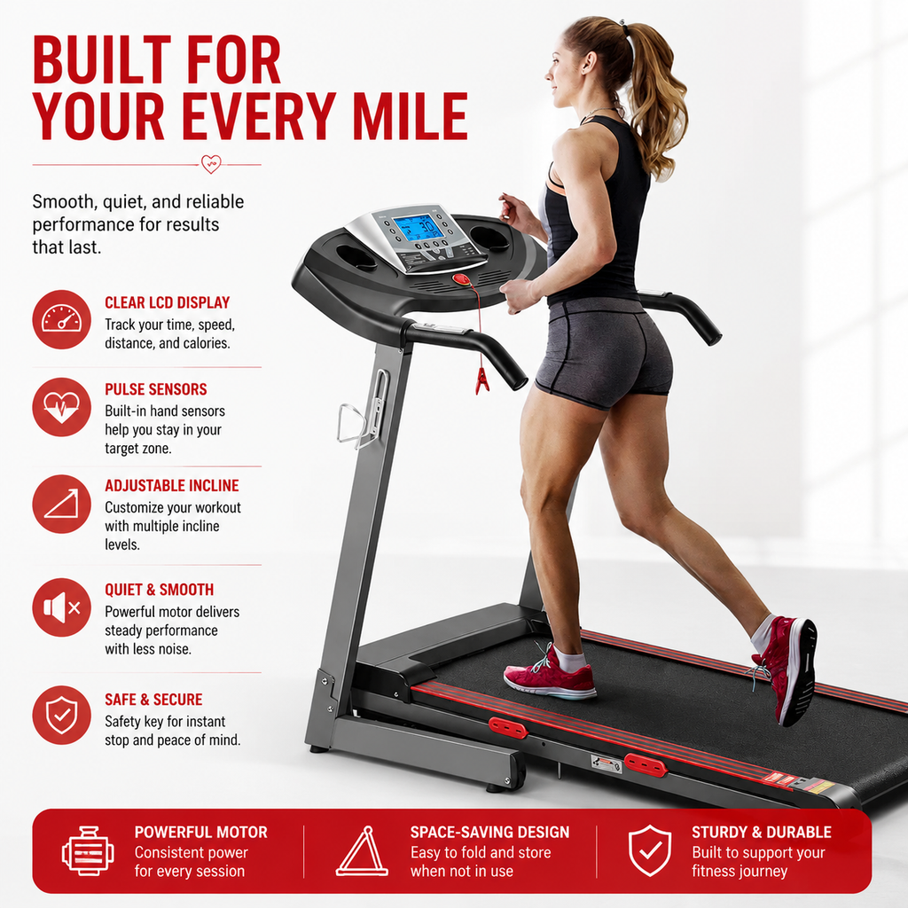 Premium Auto Incline Folding Treadmill 2.5HP Electric Running Machine 12% Incline 15 Programs Home Cardio Folding Treadmill Walking Jogging Fitness