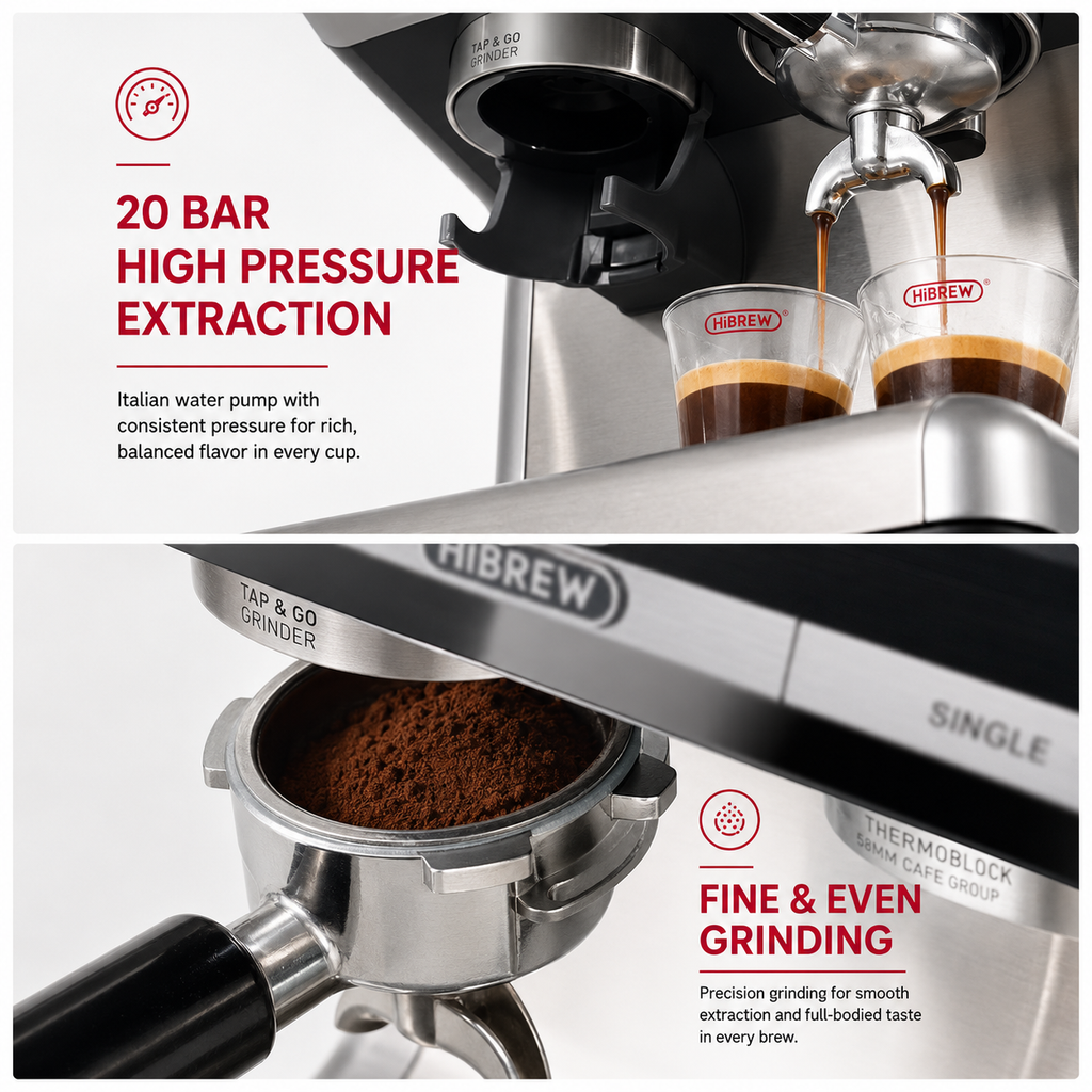 Premium Bean to Cup Espresso Machine with Grinder 20 Bar Dual Boiler Coffee Maker Touchscreen Built-In Burr Grinder Steam Wand Home Espresso Machine