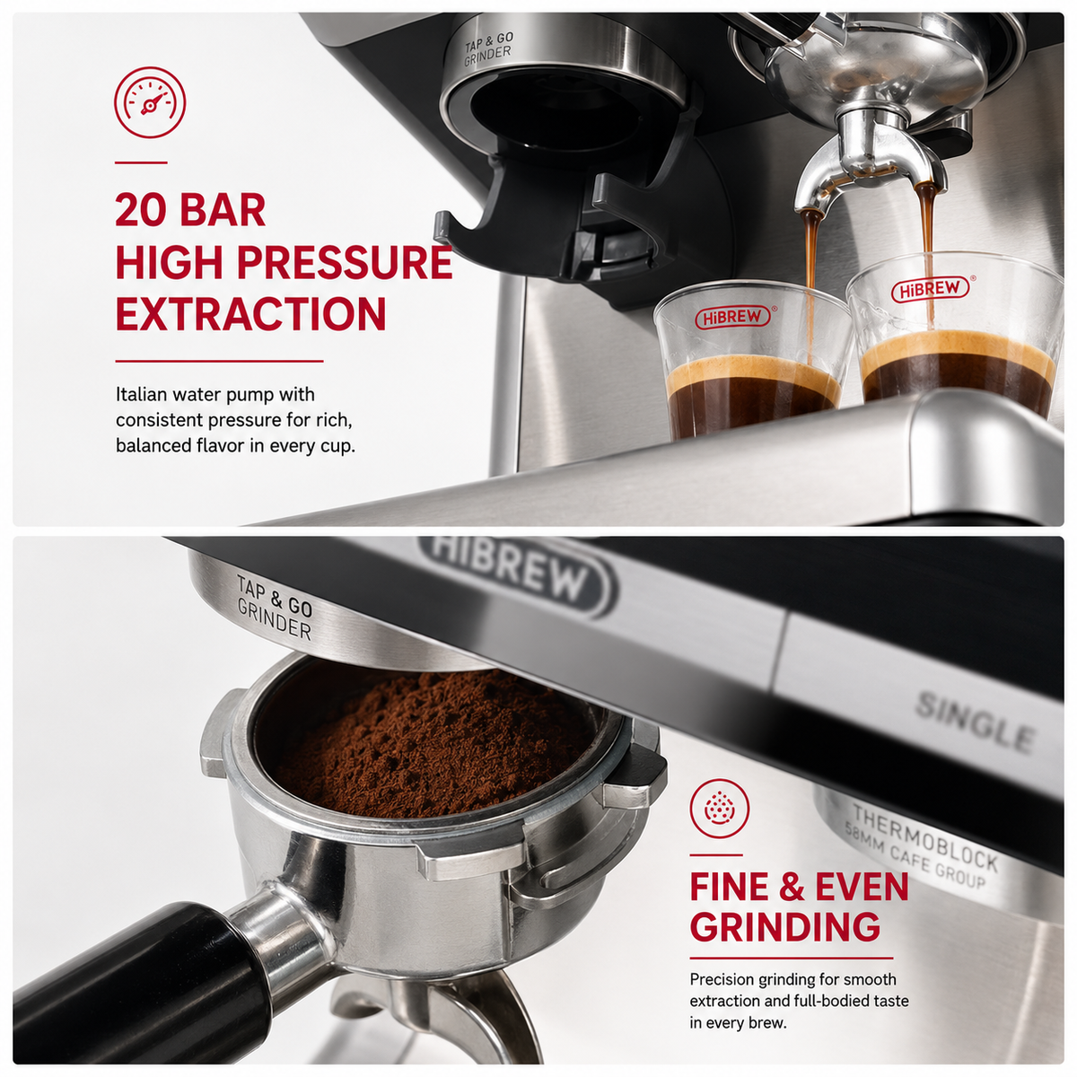 Premium Bean to Cup Espresso Machine with Grinder 20 Bar Dual Boiler Coffee Maker Touchscreen Built-In Burr Grinder Steam Wand Home Espresso Machine