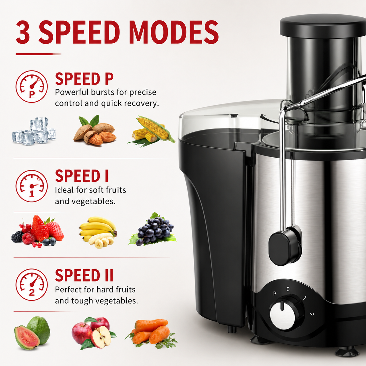 Premium Centrifugal Juicer 600W 3 Inch Wide Chute Dual Speed Stainless Steel Blade Fast Juice Extractor for Whole Fruits Vegetables Easy Clean Kitchen Juicer Machine