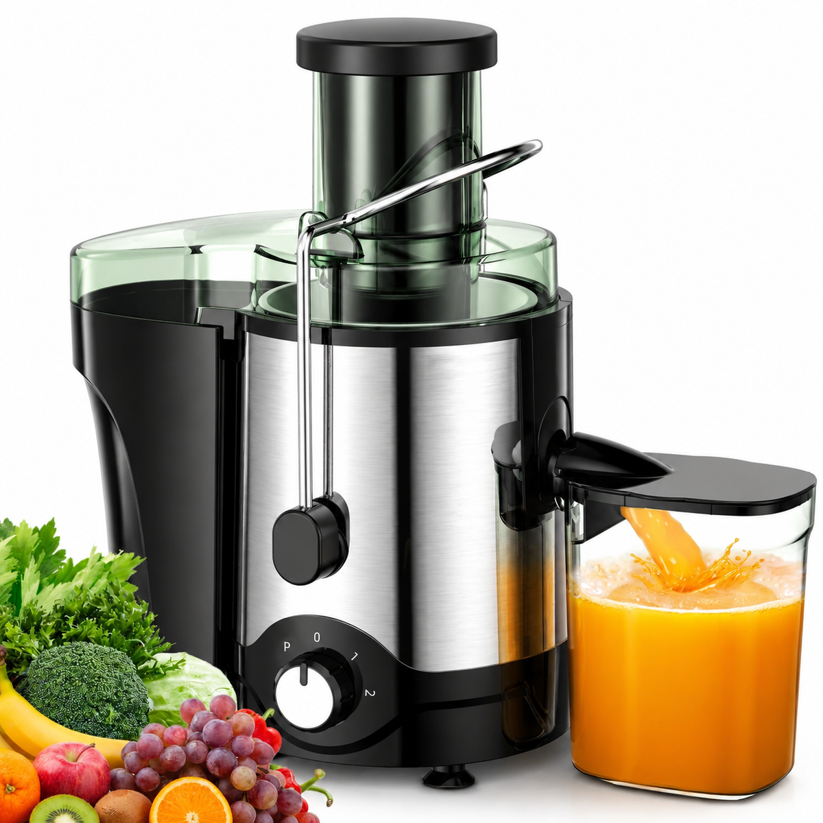 Premium Centrifugal Juicer 600W 3 Inch Wide Chute Dual Speed Stainless Steel Blade Fast Juice Extractor for Whole Fruits Vegetables Easy Clean Kitchen Juicer Machine