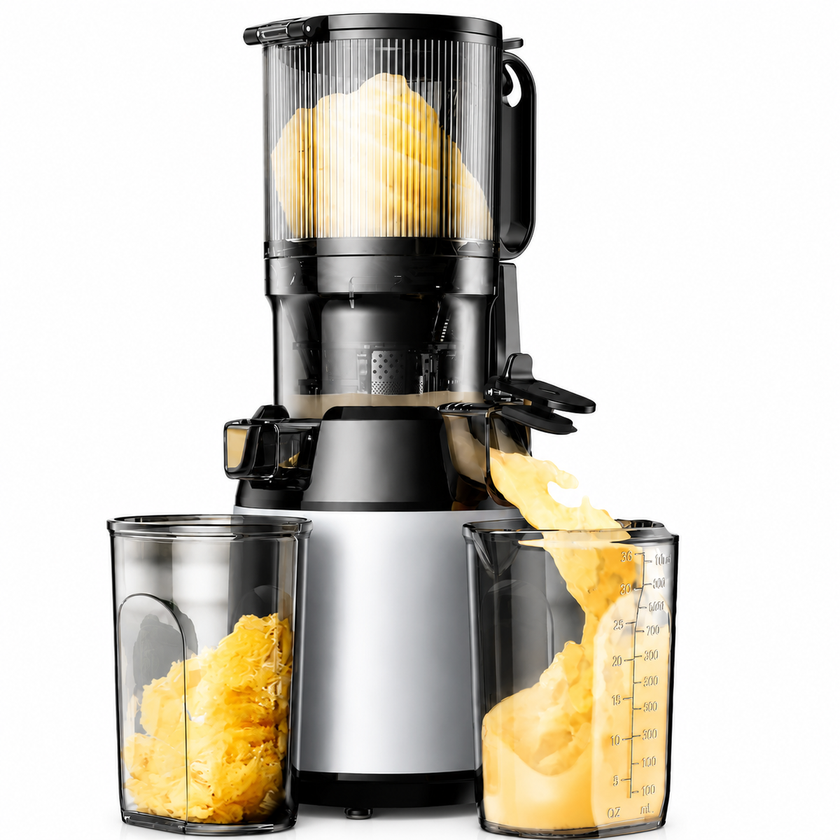 Premium Cold Press Juicer Machine 5.1 Inch Wide Chute Slow Masticating Juicer 150W Quiet Motor BPA-Free Triple Filter Easy Clean Juice Extractor for Fruits Vegetables Kitchen Use