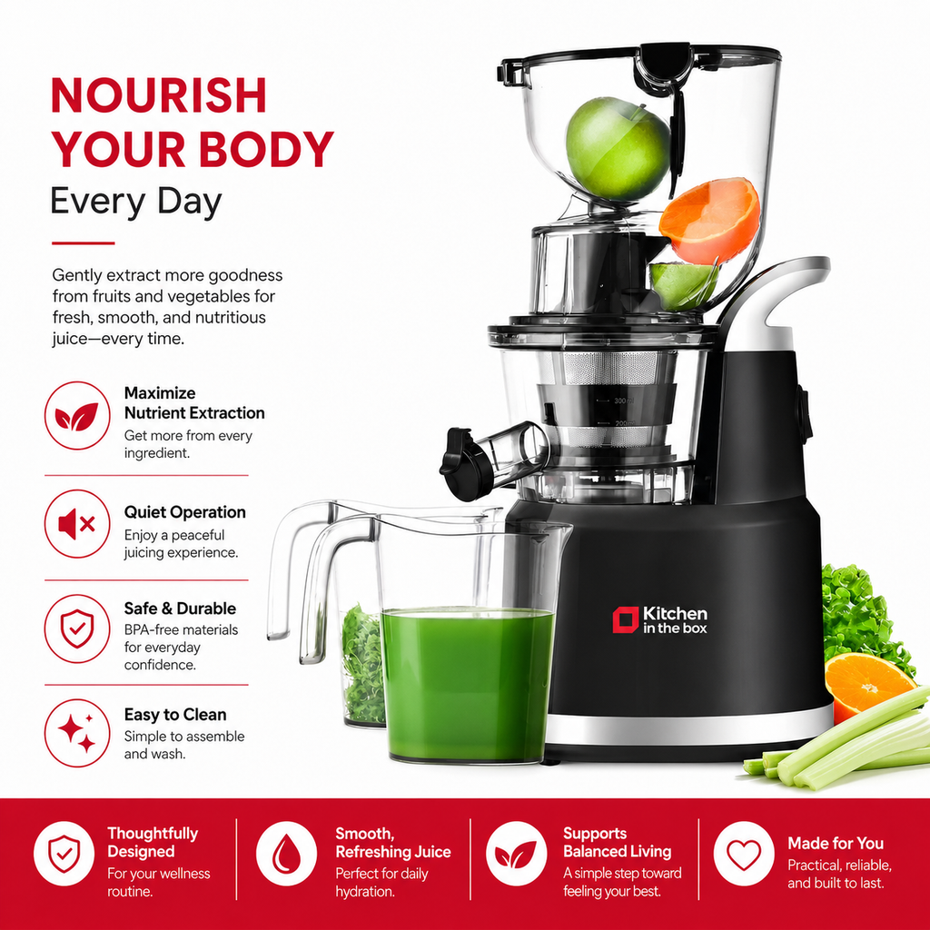 Premium Cold Press Juicer Wide 3.27 Inch Chute BPA Free High Juice Yield Low Noise Masticating Juicer for Whole Fruits Vegetables Leafy Greens Home Use