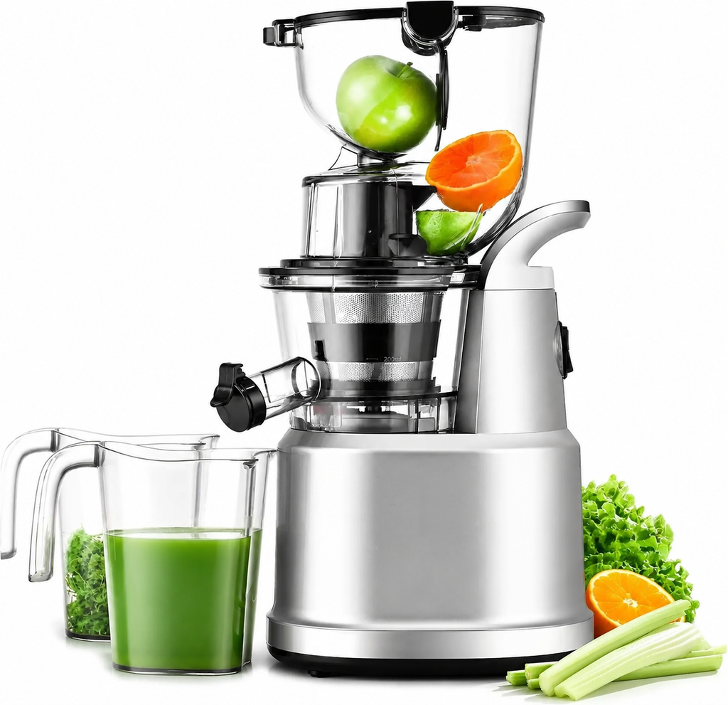 Premium Cold Press Juicer Wide 3.27 Inch Chute BPA Free High Juice Yield Low Noise Masticating Juicer for Whole Fruits Vegetables Leafy Greens Home Use