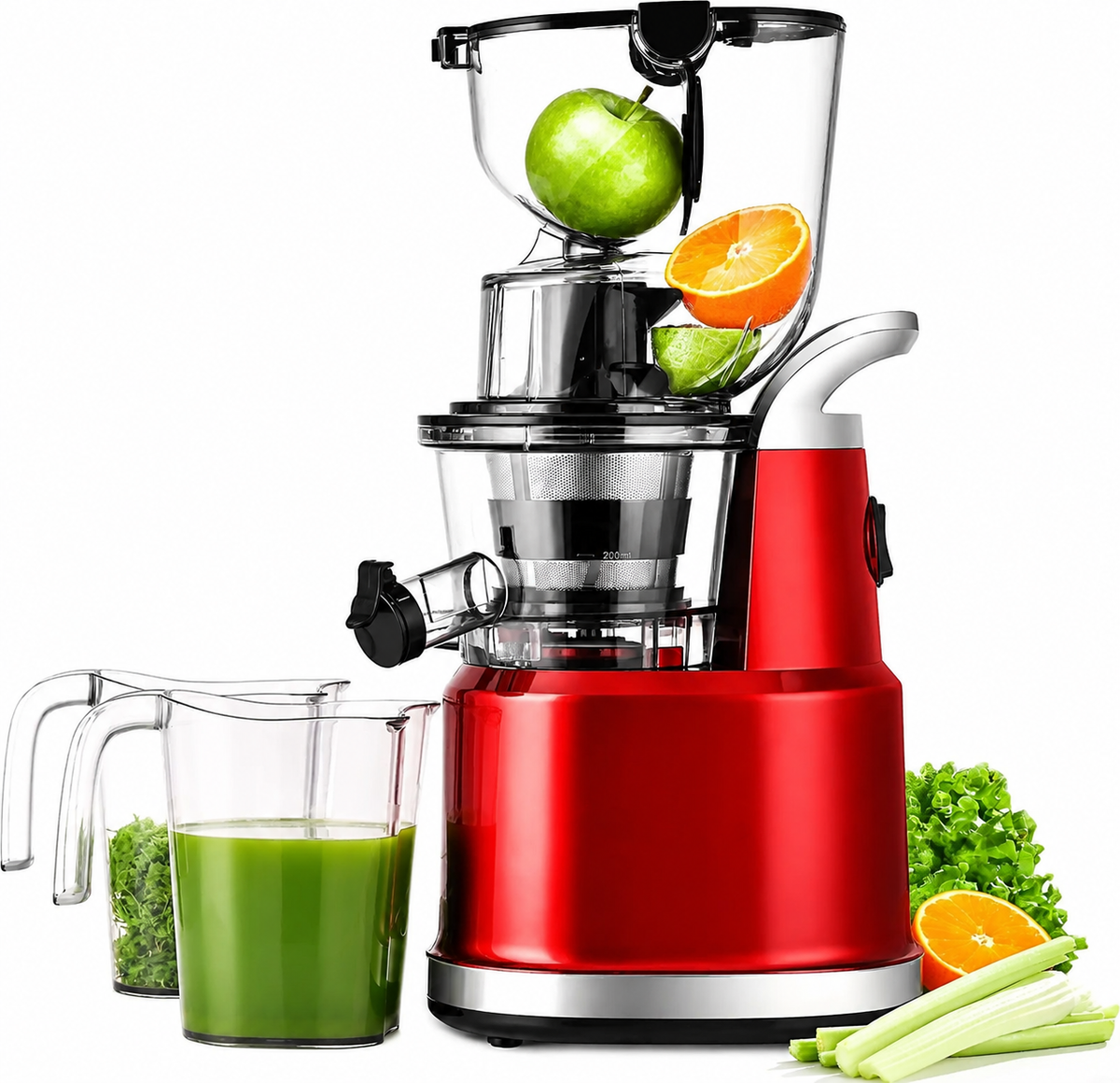 Premium Cold Press Juicer Wide 3.27 Inch Chute BPA Free High Juice Yield Low Noise Masticating Juicer for Whole Fruits Vegetables Leafy Greens Home Use