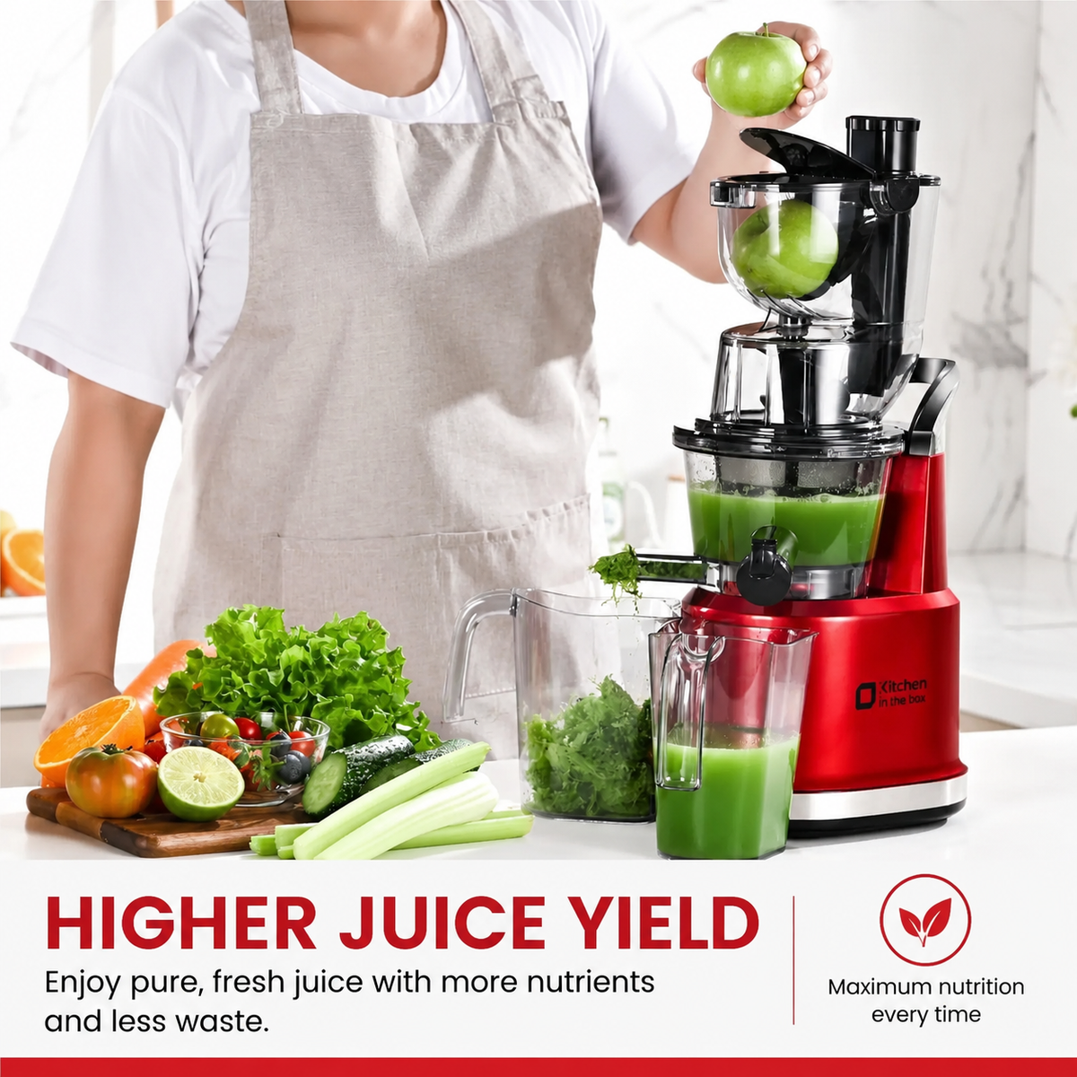 Premium Cold Press Juicer Wide 3.27 Inch Chute BPA Free High Juice Yield Low Noise Masticating Juicer for Whole Fruits Vegetables Leafy Greens Home Use