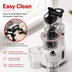 Premium Cold Press Juicer Wide 3.27 Inch Chute BPA Free High Juice Yield Low Noise Masticating Juicer for Whole Fruits Vegetables Leafy Greens Home Use