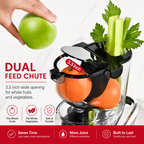 Premium Cold Press Juicer Wide 3.27 Inch Chute BPA Free High Juice Yield Low Noise Masticating Juicer for Whole Fruits Vegetables Leafy Greens Home Use