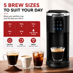 Premium Dual Brew Coffee Maker K-Cup and Ground Coffee Machine 5 Brew Sizes 40oz Water Tank Touchscreen Control Compact Coffee Brewer