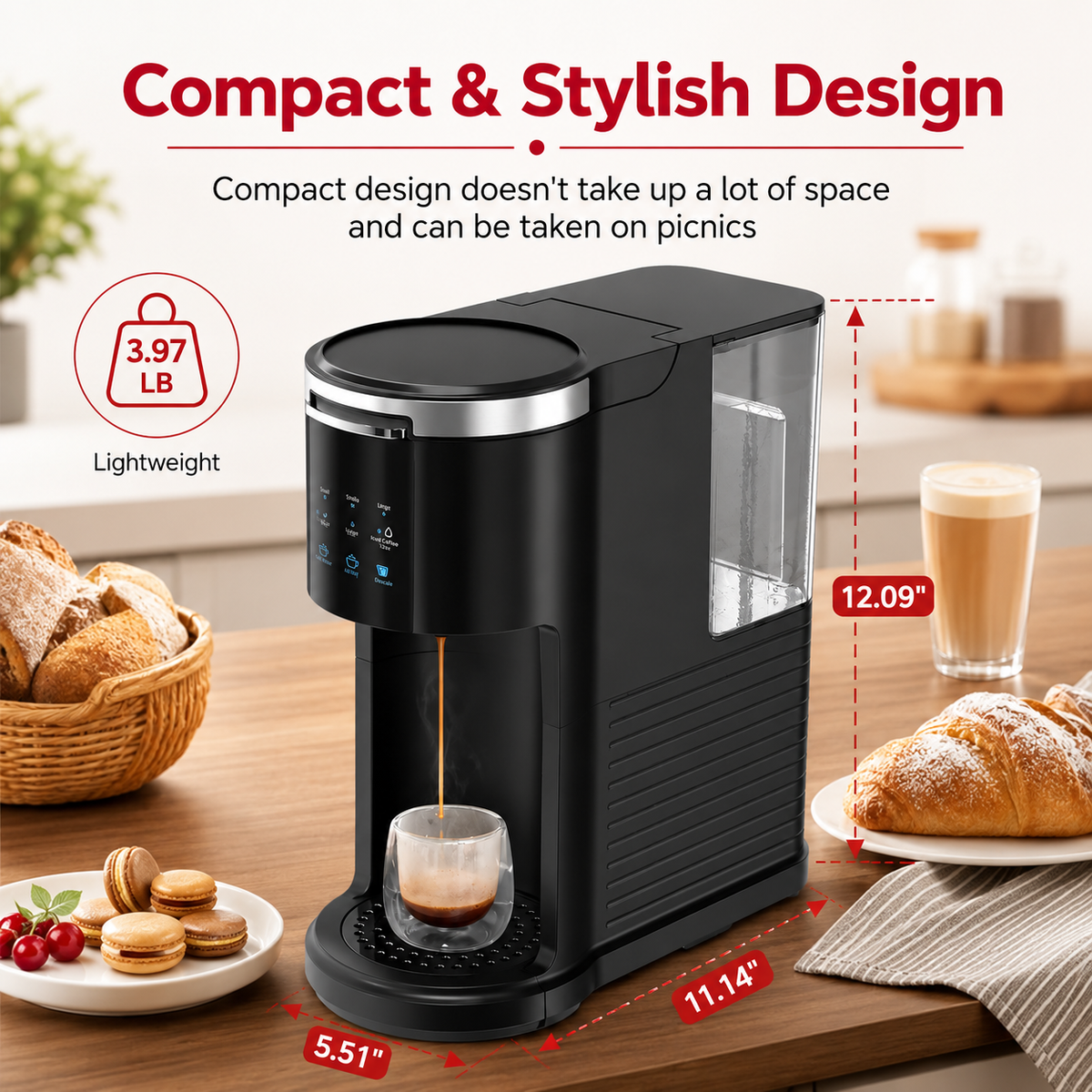 Premium Dual Brew Coffee Maker K-Cup and Ground Coffee Machine 5 Brew Sizes 40oz Water Tank Touchscreen Control Compact Coffee Brewer